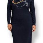 Vintage 80s Black Knit Sweater Dress Chain Beaded Multicolor Jewel Detail Medium Photo 0