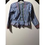 Vintage Blue Floral Embroidered Peasant Blouse Long Sleeve Ruffled Hem Size M Photo 1