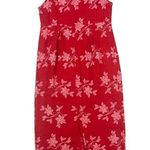 Vintage Heaven 100% Linen Maxi Dress Red Floral Hawaiian Sleeveless Women Medium Photo 1