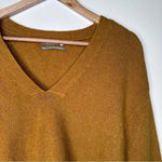 Anthropologie  Mustard Yellow Joy Wool Blend Fringe V-Neck Sweater Size MP Photo 3