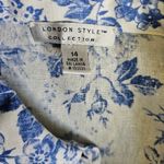 London Style Blue & White Floral Linen Blend Belted Shirtdress Size 14 Photo 5