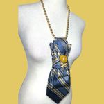 “Dainty Dapper”Elegant Blue and Gold Striped Tie necklace with cameo brooch Photo 2