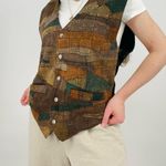 vintage eclectic button down vest patterned earth tone size xl Brown Photo 1