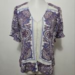 Lucky Brand  Maya Blue & Maroon Paisley Ruffle Blouse Size Small Photo 1