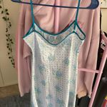 White Vintage Midi Slip Dress with polka dots and blue floral print Photo 4