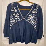 ZARA trafaluc denim/blue blouse with floral embroidery Photo 1