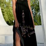 Anthropologie  Embroidered Black Geometric Motif Maxi Dress Photo 0