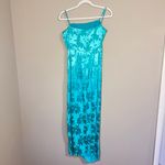 Saylor Gardenia Floral Satin Jacquard Ruched Side Slit Maxi Dress Seafoam M Photo 6