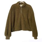 Thread & Supply Quarter Zip Teddy Sherpa Olive Green Pullover Coat Jacket XL Photo 0