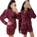 NWT RONNY KOBO Lula Silk Floral Draped Bow Burgundy Mini Dress Sz S Red Photo 3