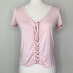 American Eagle  Pink Lace Up Short Sleeves Top Photo 0