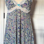 Victoria's Secret Floral Lace Trim Nightgown Slip Dress L G Blue Photo 0