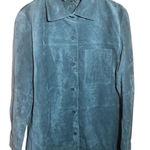 Womens Teal 100% Leather Button Down Collared Shirt Jacket Shacket size M Size M Photo 0