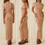 Peppermayo NWT  Into The City Mesh Maxi Dress Cocoa Cream Check Womens Size 6 NEW Photo 9