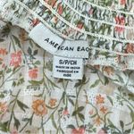 American Eagle  Floral Peasant Blouse – Tassel Tie, Smocked Ruffle Cuffs, Size S Photo 4