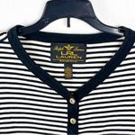 Ralph Lauren LAUREN Black White Striped Long V-Neck Button Accent Top Large Photo 7