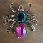 Gold Tone Spider Brooch With Stones Blue Photo 0