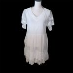 Women's Midi Dress White Lace Sleeves Wedding Lined V Photo 1