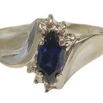 10K White Gold Marquise Blue Sapphire and Tiny 6 Diamonds Ring Size 6 Women’s Photo 0