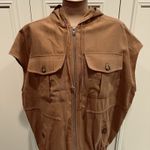 ZARA Women's Brown Oversized Hooded Vest Size Small Safari Utility Jacket Boho Photo 1