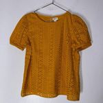 J.Crew  Factory Size S Women’s Eyelet‎ Puff-Sleeve Yellow T-Shirt Top Photo 0