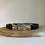 Chico's  Black Genuine Leather Adjustable Silver Loop Buckle Belt Size SM/Medium Photo 10