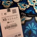 ZARA  NWT Blue Printed Satin Button Down Long Sleeve Boho Shirt Blouse Top Sz XS Photo 3