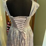 NWOT silver sequined sleeveless prom dress lace up back side slit size 2 Photo 5