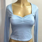 SO NWT Sexy! LIGHT BLUE Long Sleeve Sweetheart Neckline Stretch Top M Photo 0