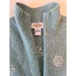 Talbots  Woman's M Blue Snowflake Christmas Tree Sparkle Bead Wool‎ Blend 1/4 Zip Photo 2