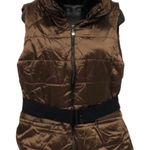 Brown faux fur lined belted puffer vest Women's Size S Small NWT Photo 0