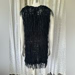 PPLA Clothing Black Boho Hippie Southwestern Flounder Fringe Crochet Vest Size M Photo 4