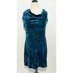 Karin Stevens Scoop Neck Stretchy Velvet Dress Teal Blue Women's Cowl Size 14 Photo 8