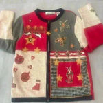 Vintage Christmas Embroidered Sweater Patchwork Medium Ugly Christmas Sweat Red Photo 0