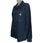 Carhartt Womens Relaxed Fit Denim Button-Down Shirt M Cotton Blue pocket outdoor Photo 6