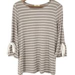Prómesa PROMESA Striped Bow Tie Bell Sleeve Top Gray White Size Medium Photo 0