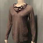 Athleta  gray striped long sleeve cowl neck hoodie Photo 0