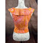 ZARA Sleeveless Stretch Summer Jacquard Paisley Ruffle Top Orange Yellow size S Photo 9
