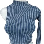 ZARA Blue Striped One Shoulder Long Sleeve Mock Neck Crop Sweater Top Size M/L Photo 3