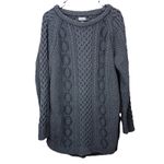 LL Bean Gray Fisherman Cable Tunic Cotton Pullover Crew Neck Sweater LARGE Photo 4