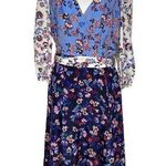 1901 Colorblock Floral V Neck Faux Wrap Tie at the Waist Dress Size 12 Photo 0