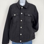 True Religion  Black Denim Trucker Jacket Horseshoe Logo Button Front Womens M Photo 3