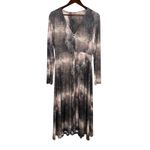 ZARA Snakeskin Long Sleeve V Neck Button Down Midi Dress Stretchy M Beige Brown Photo 10