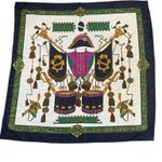 VTG 1970's Coat of Arms Scarf Polyester Iridescent White Blue Gold Square 33” Photo 1