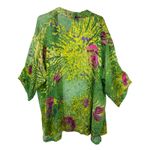 Dina Porter kimono 3X hand painted silk blend watercolor floral burnout topper Green Photo 2