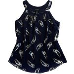 White House | Black Market NWT Skyfall Feather Silk Blend Top Navy Silver Medium Photo 0