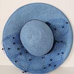 Joe Bill Miller Vintage Deadstock Blue Polka Dot Straw Round Wide Brim Straw Hat Photo 3