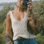 Free People  Large High Tide Cable Knit Tank Cream Fall Boho Minimal Fisherman Photo 0