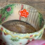 Iris Design Wide Resin Bangle Bracelet Hand Painted Floral Glitter Accents Green Photo 4