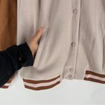 Hem & Thread Brown Pink Snap Front Varsity Bomber Jacket Metallic Sleeve Stripe Photo 5